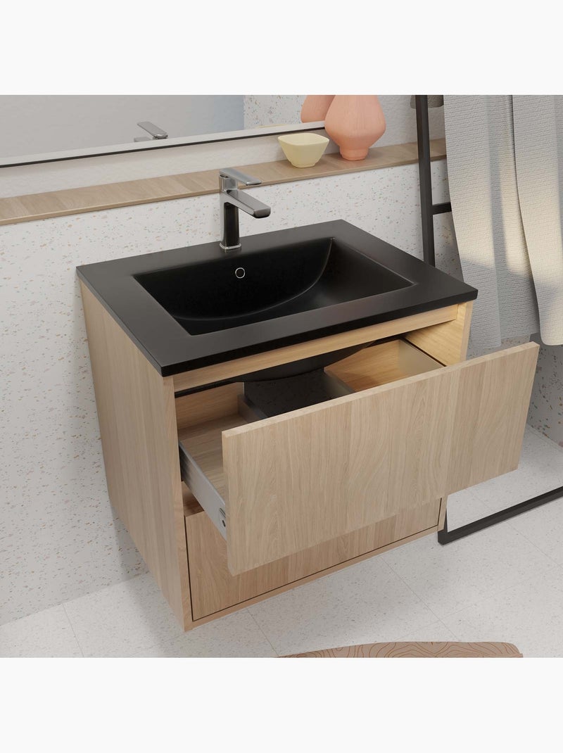 Meuble de salle de bains suspendu 2 tiroirs avec vasque Noir - Kiabi