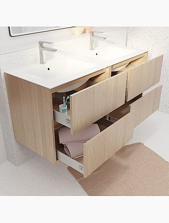 Meuble de salle de bains suspendu double vasque avec 4 tiroirs