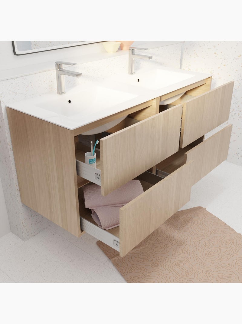 Meuble de salle de bains suspendu double vasque avec 4 tiroirs Beige clair - Kiabi