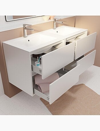 Meuble de salle de bains suspendu double vasque avec 4 tiroirs