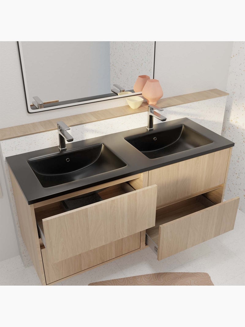 Meuble de salle de bains suspendu double vasque avec 4 tiroirs Noir - Kiabi