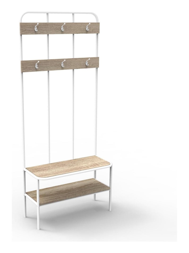 Meuble d'entrée,vestiaire, porte manteaux 6 crochets  et banc avec range-chaussures Blanc - Kiabi