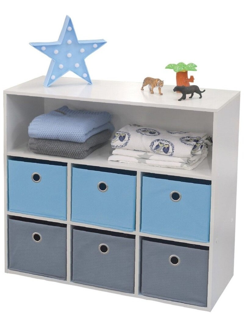 Meuble enfant 6 paniers 1 niche bleu gris Happy Bleu - Kiabi