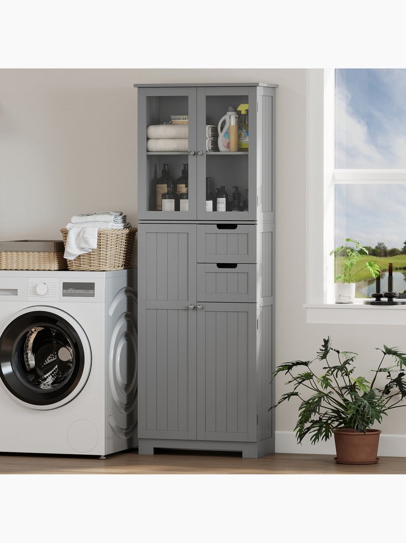 Meuble haut de salle de bain - armoire salle de bain - 4 portes, 2 tiroirs Gris - Kiabi