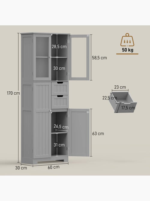 Meuble haut de salle de bain - armoire salle de bain - 4 portes, 2 tiroirs - Kiabi