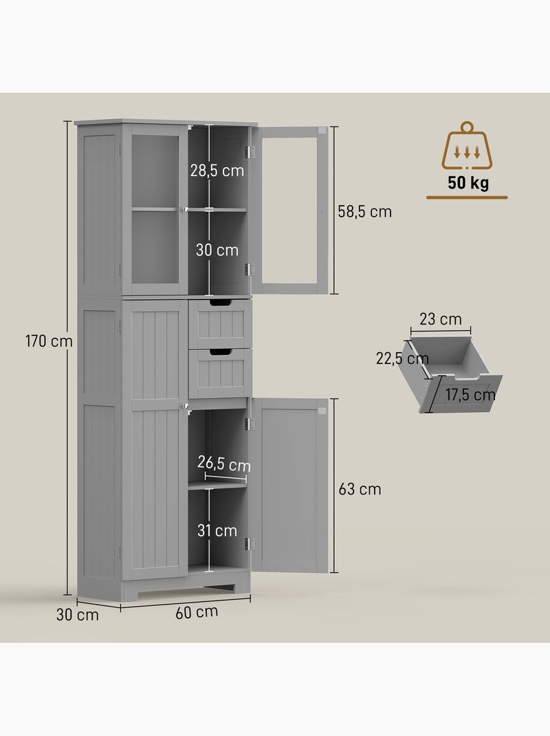 Meuble haut de salle de bain - armoire salle de bain - 4 portes, 2 tiroirs Gris - Kiabi
