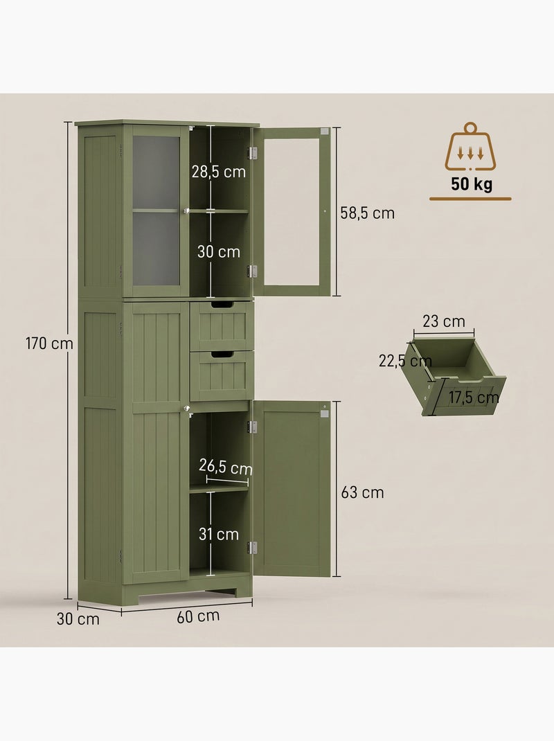 Meuble haut de salle de bain - armoire salle de bain - 4 portes, 2 tiroirs Vert - Kiabi