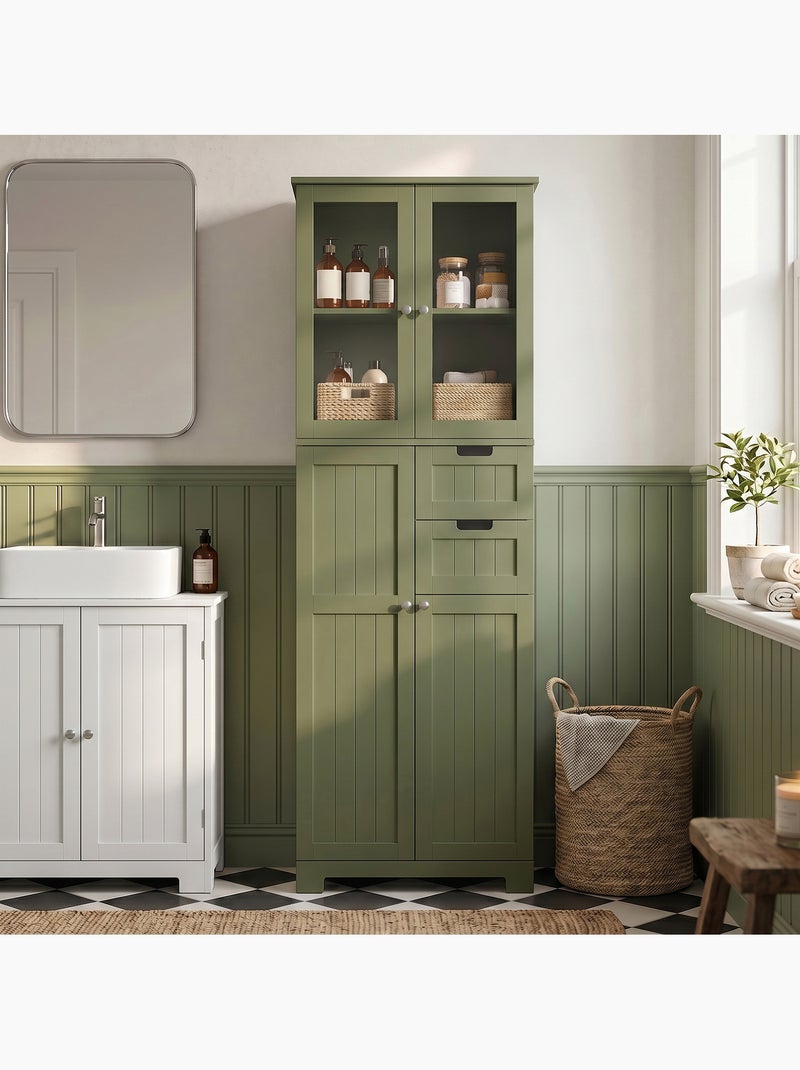 Meuble haut de salle de bain - armoire salle de bain - 4 portes, 2 tiroirs Vert - Kiabi