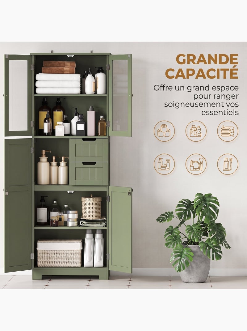 Meuble haut de salle de bain - armoire salle de bain - 4 portes, 2 tiroirs Vert - Kiabi