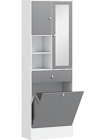 Meuble haut de salle de bain avec miroir nombreux rangements blanc gris