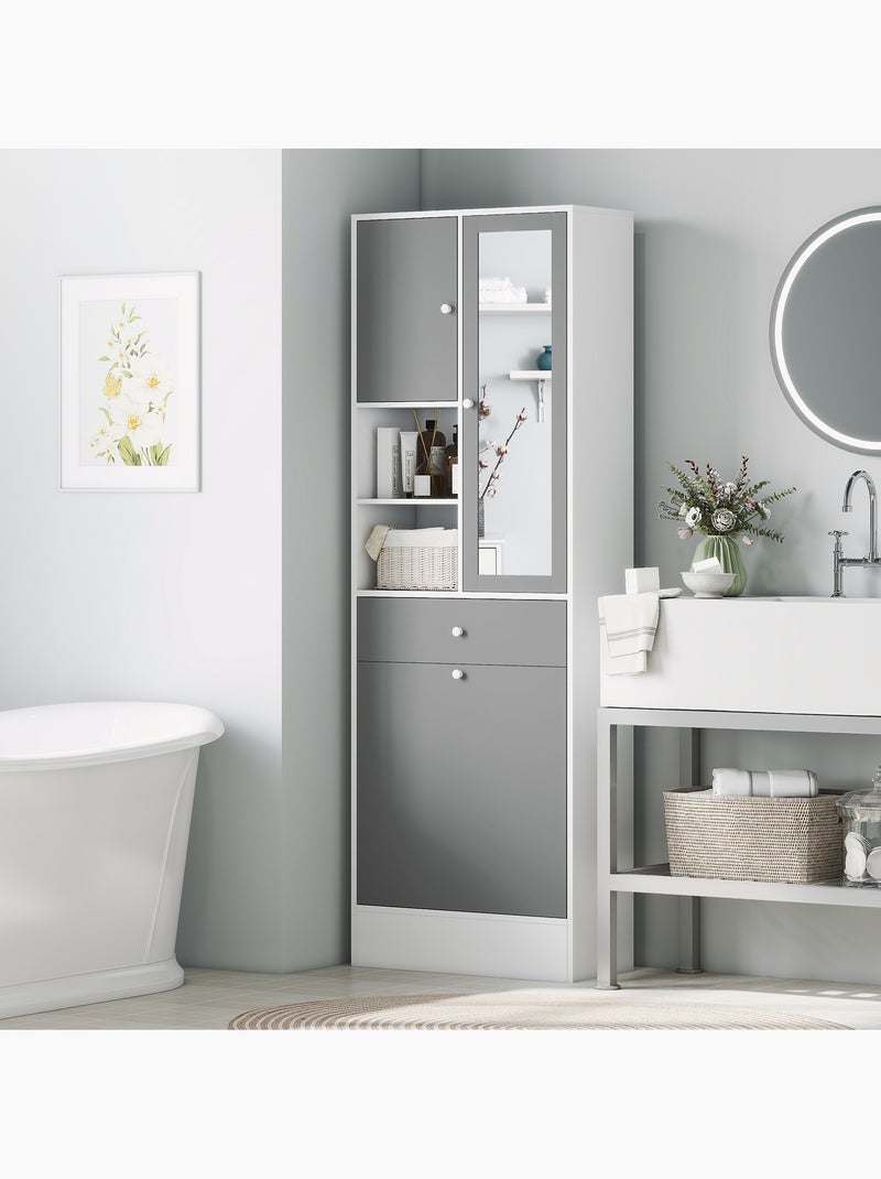 Meuble haut de salle de bain avec miroir nombreux rangements blanc gris Gris - Kiabi