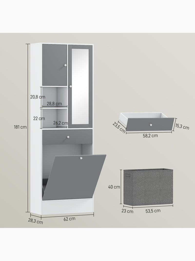 Meuble haut de salle de bain avec miroir nombreux rangements blanc gris Gris - Kiabi