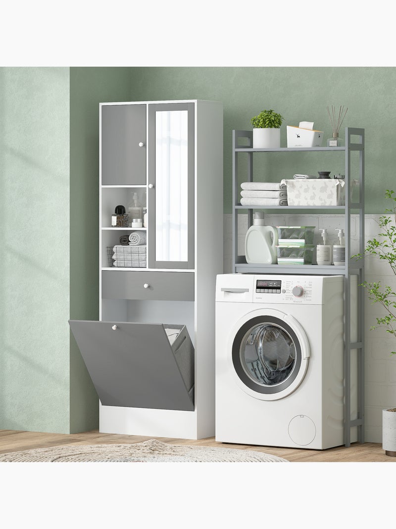 Meuble haut de salle de bain avec miroir nombreux rangements blanc gris Gris - Kiabi