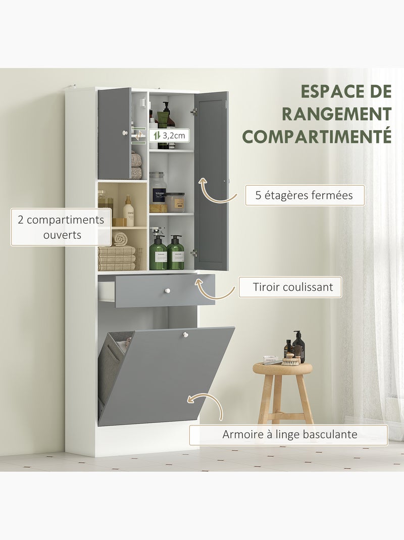 Meuble haut de salle de bain avec miroir nombreux rangements blanc gris Gris - Kiabi