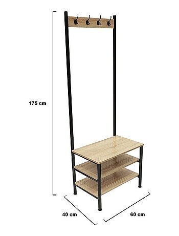 Meuble porte manteaux 4 crochets 3 étagères