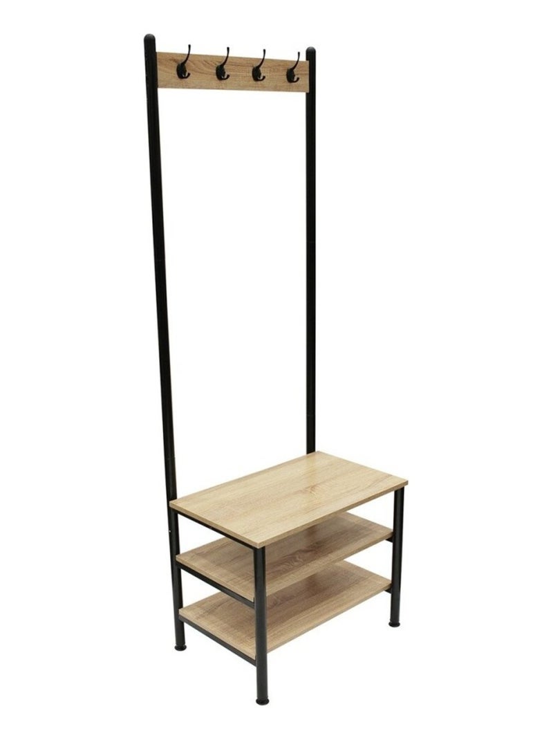 Meuble porte manteaux 4 crochets 3 étagères Beige - Kiabi