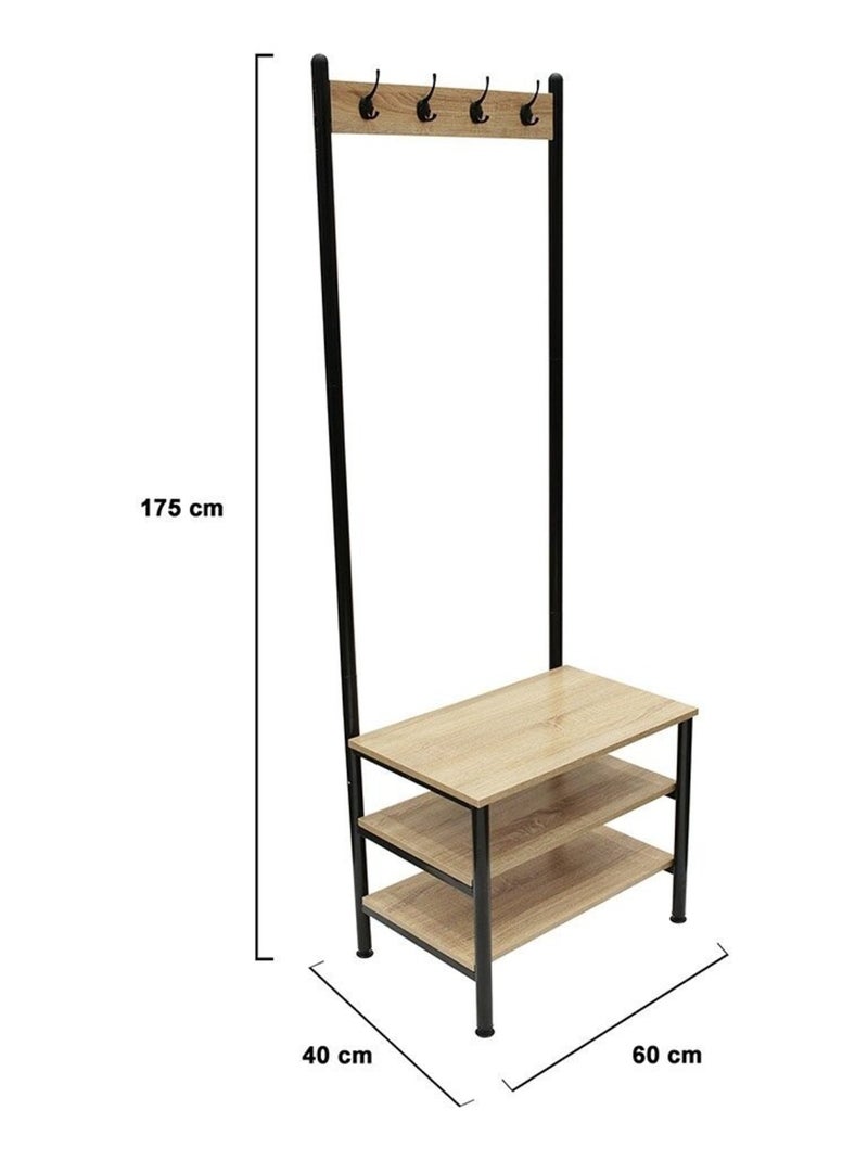 Meuble porte manteaux 4 crochets 3 étagères Beige - Kiabi
