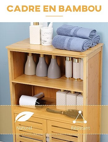 Meuble rangement bas salle de bain bambou