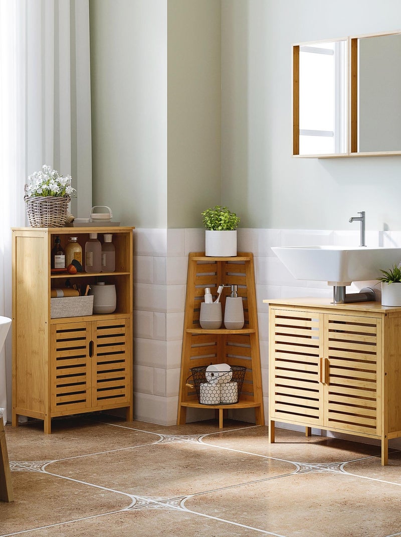 Meuble rangement bas salle de bain bambou Beige - Kiabi