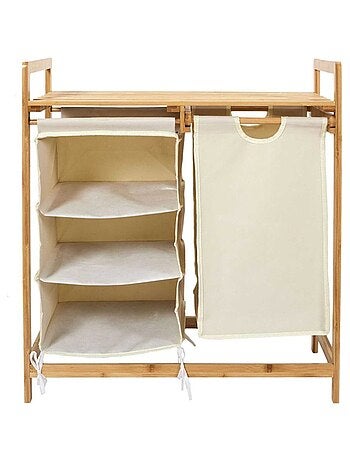 Meuble rangement compartiments support bambou