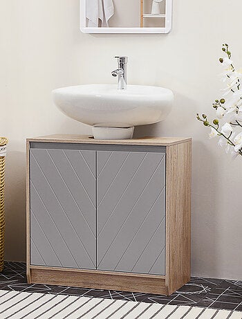 Meuble salle de bain - meuble sous-vasque panneaux particules chêne clair gris