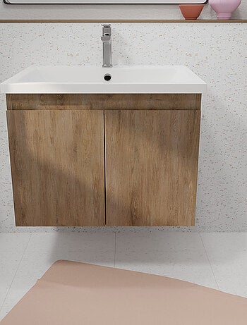 Meuble salle de bain à suspendre en bois avec vasque encastrée
