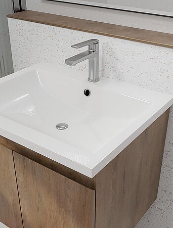 Meuble salle de bain à suspendre en bois avec vasque encastrée