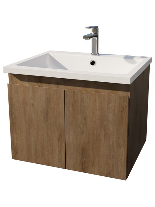 Meuble salle de bain à suspendre en bois avec vasque encastrée - Kiabi