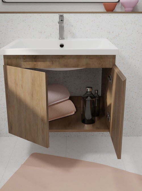 Meuble salle de bain à suspendre en bois avec vasque encastrée - Kiabi