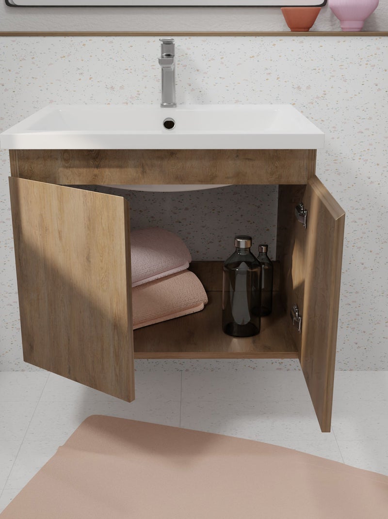 Meuble salle de bain à suspendre en bois avec vasque encastrée Beige clair - Kiabi