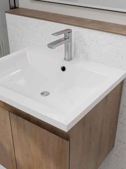 Meuble salle de bain à suspendre en bois avec vasque encastrée - Kiabi