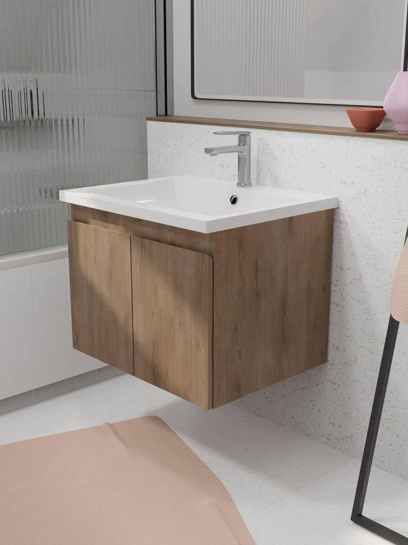 Meuble salle de bain à suspendre en bois avec vasque encastrée Beige clair - Kiabi