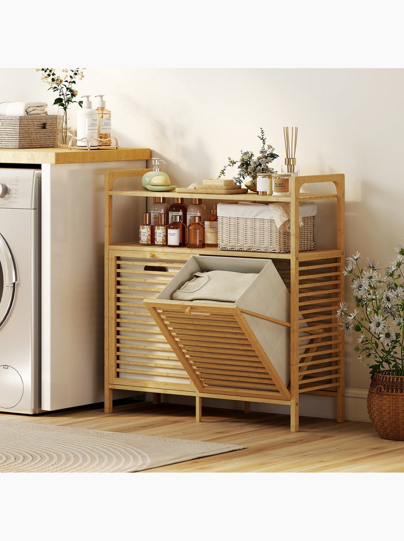 Meuble salle de bain en bambou avec 2 paniers à linge et 2 étagères, 82x33x88cm, bois naturel Marron - Kiabi