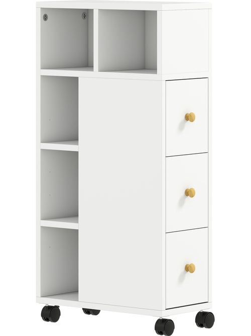 Meuble salle de bain wc mobile 3 tiroirs 5 niches bois blanc - Kiabi
