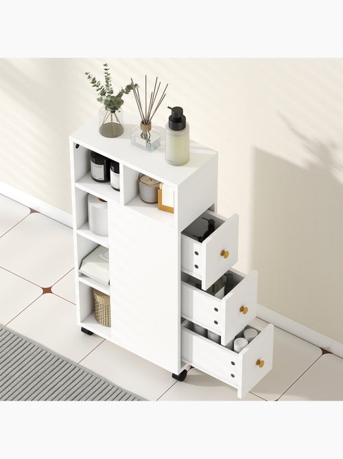 Meuble salle de bain wc mobile 3 tiroirs 5 niches bois blanc - Kiabi