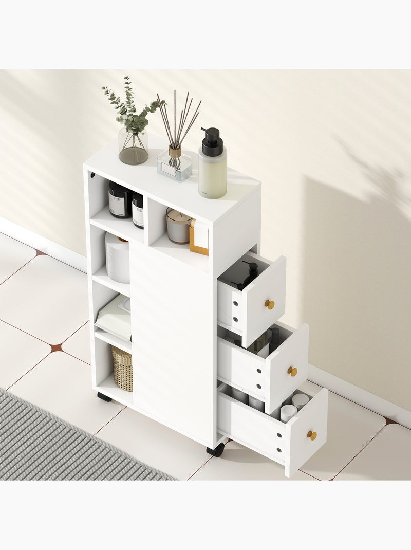 Meuble salle de bain wc mobile 3 tiroirs 5 niches bois blanc Blanc Blanc - Kiabi