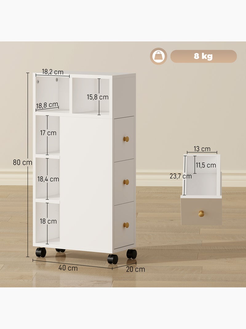 Meuble salle de bain wc mobile 3 tiroirs 5 niches bois blanc Blanc Blanc - Kiabi