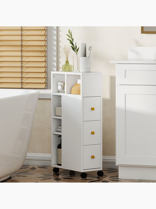 Meuble salle de bain wc mobile 3 tiroirs 5 niches bois blanc - Kiabi