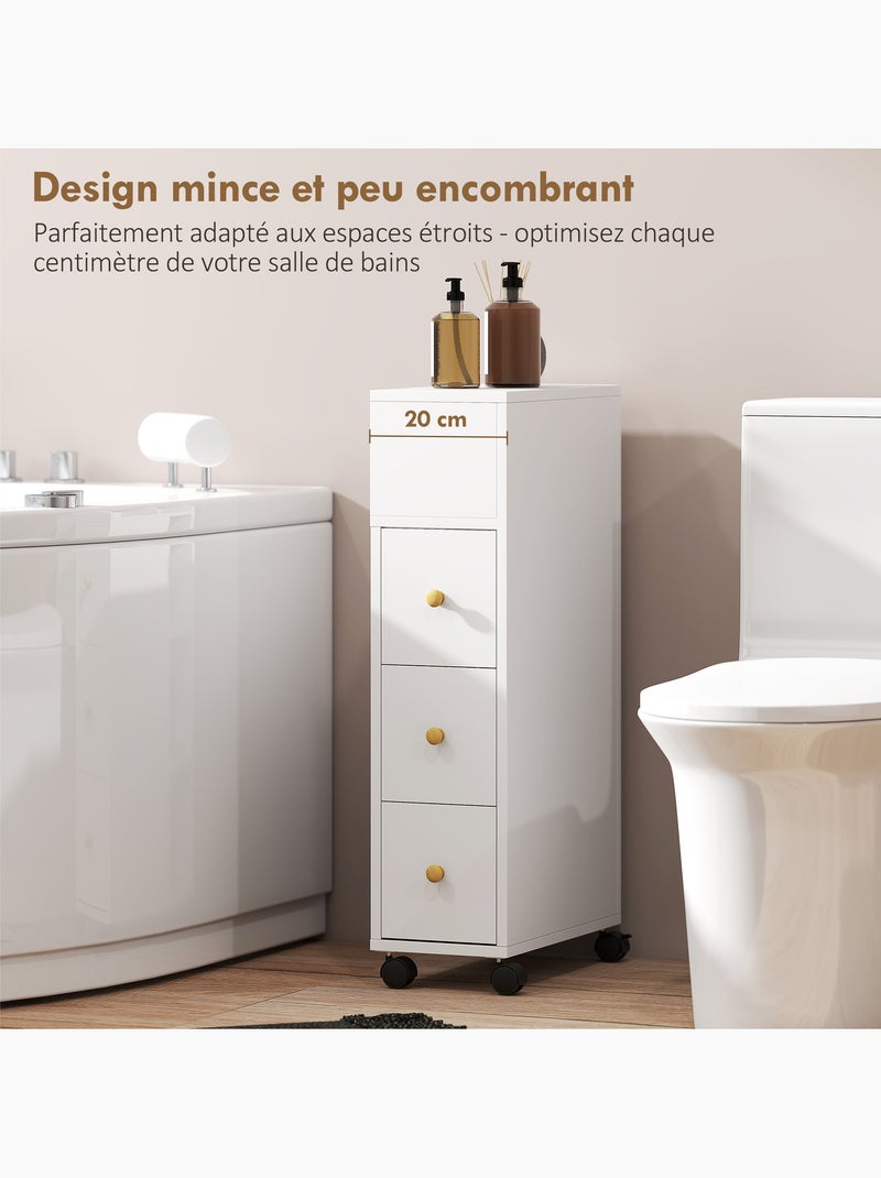 Meuble salle de bain wc mobile 3 tiroirs 5 niches bois blanc Blanc Blanc - Kiabi