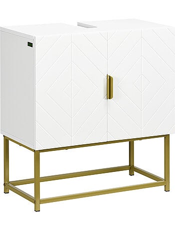 Meuble sous vasque - 2 portes - acier doré mdf blanc
