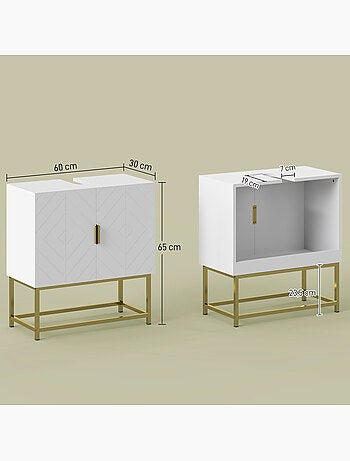 Meuble sous vasque - 2 portes - acier doré mdf blanc