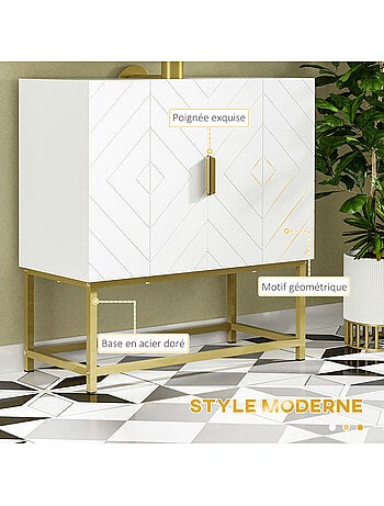 Meuble sous vasque - 2 portes - acier doré mdf blanc