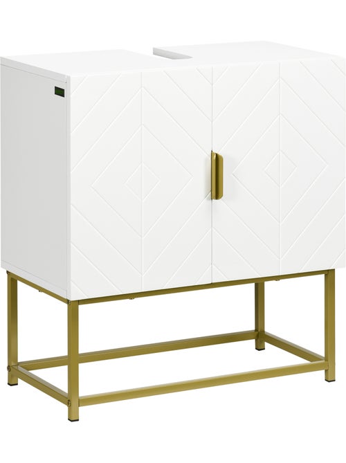 Meuble sous vasque - 2 portes - acier doré mdf blanc - Kiabi