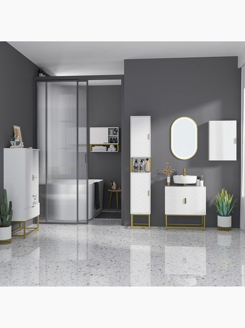 Meuble sous vasque - 2 portes - acier doré mdf blanc - Kiabi