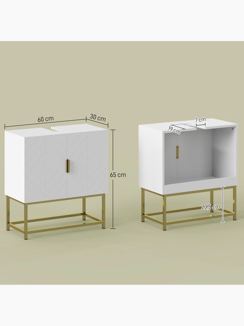 Meuble sous vasque - 2 portes - acier doré mdf blanc - Kiabi