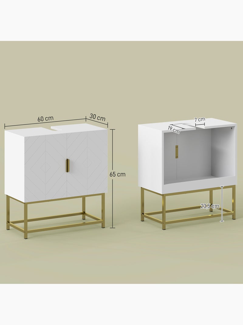 Meuble sous vasque - 2 portes - acier doré mdf blanc Blanc Blanc - Kiabi