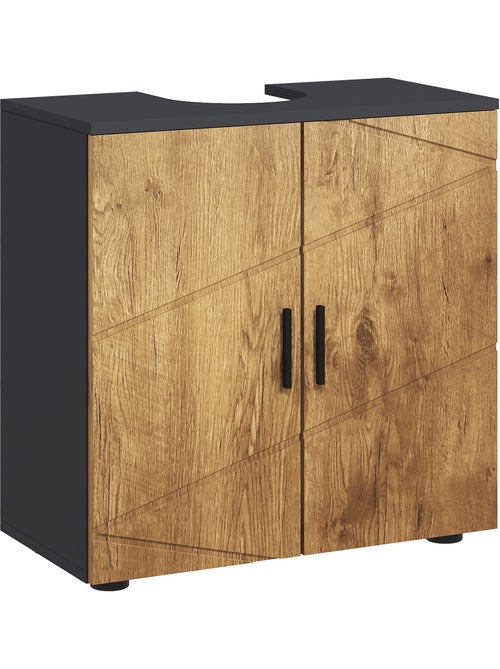 Meuble sous-vasque - 2 portes, étagère - anthracite aspect bois - Kiabi