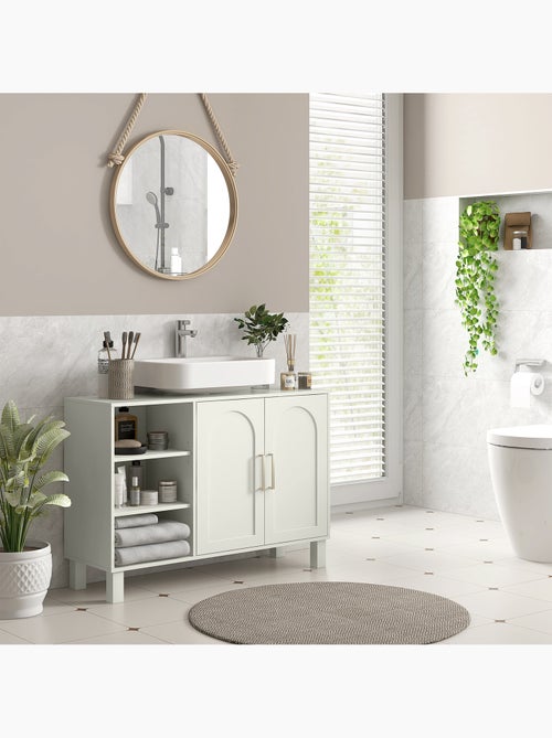 Meuble sous vasque - 2 portes, étagère, 3 niches - crème - Kiabi