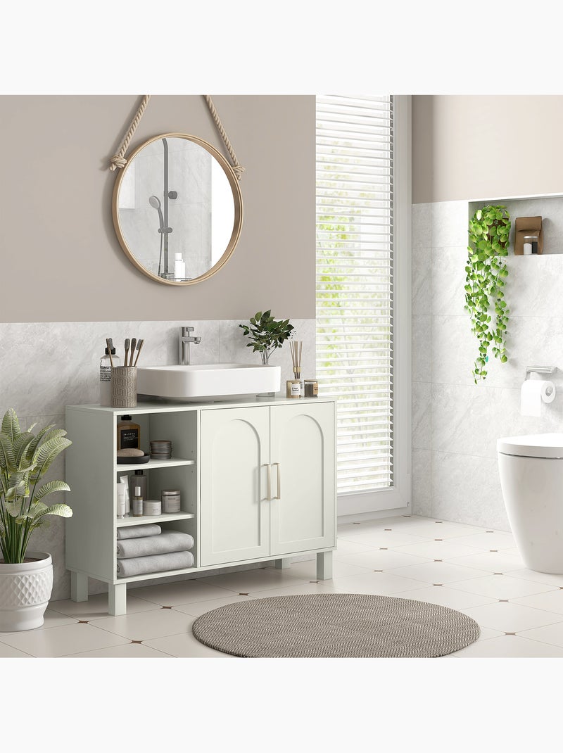 Meuble sous vasque - 2 portes, étagère, 3 niches - crème Beige/Blanc - Kiabi