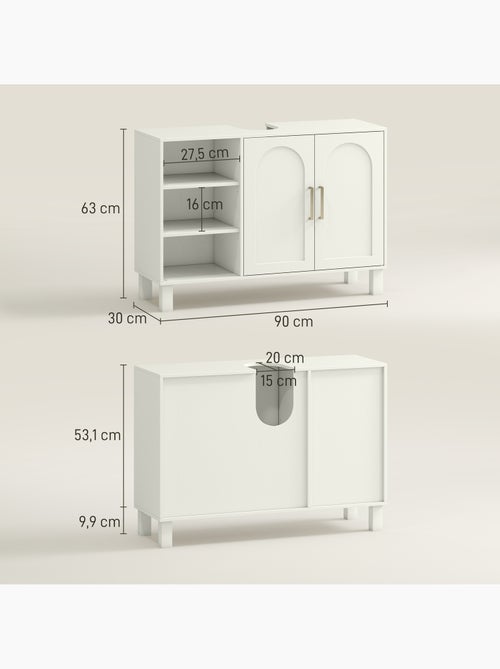Meuble sous vasque - 2 portes, étagère, 3 niches - crème - Kiabi